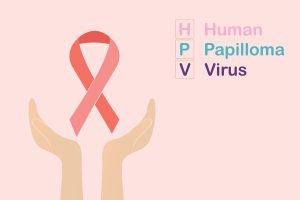 HPV (Human Papillomavirus) Two hand and ribbon for cervical canc